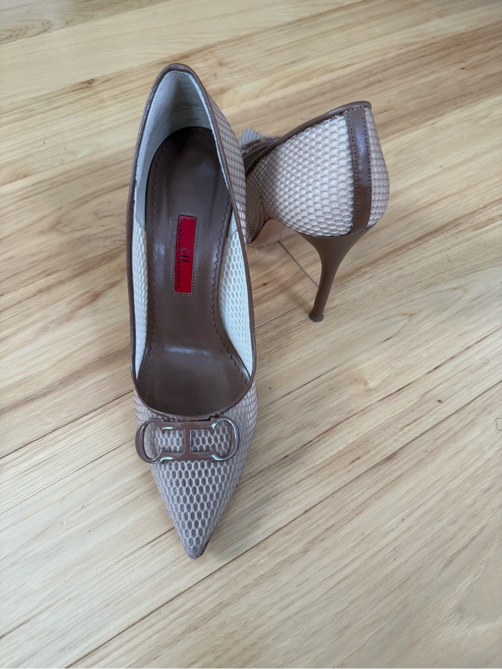 Textured Pointed-Toe High Heels in Taupe - Picture 2 of 16